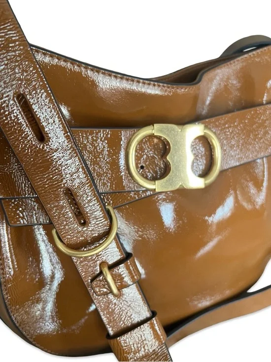 Tory Burch Gemini Link Patent Leather Cross Body in Umber NEW - Picture 7 of 16